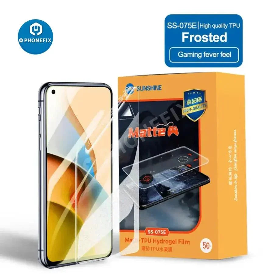 Film hydrogel flexible pour machine de découpe de téléphones SS-890C, montrant l'application du film protecteur avant et arrière par PHONEFIX.