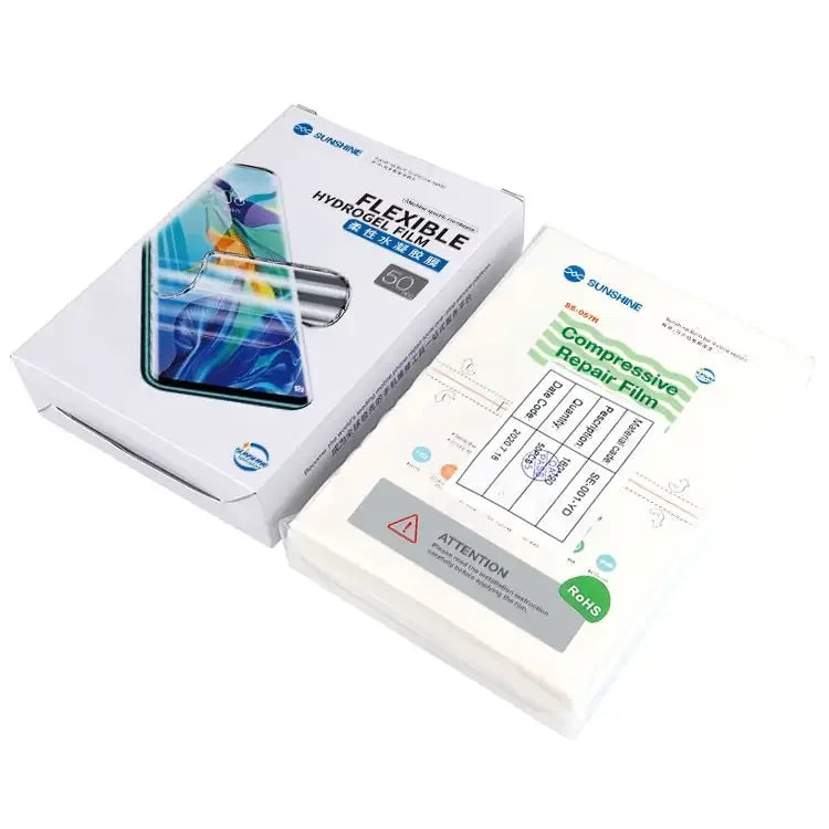 Flexible hydrogel repair film for cutter machines, used in phone repair by PHONEFIX, designed for compressive repairs.