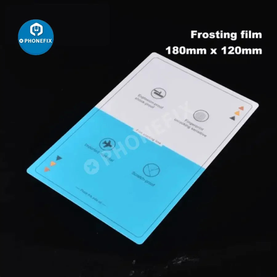Film hydrogel flexible pour la protection d'écran de téléphone, compatible avec les machines de découpe PHONEFIX, présenté ici sur un dispositif de découpe.