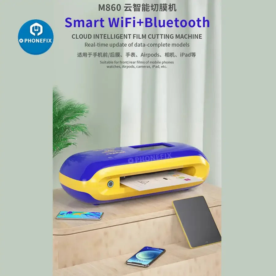 PhoneFix MECHANIC M860 film cutting machine for precise cutting of phone, iPad, and watch screen protectors.