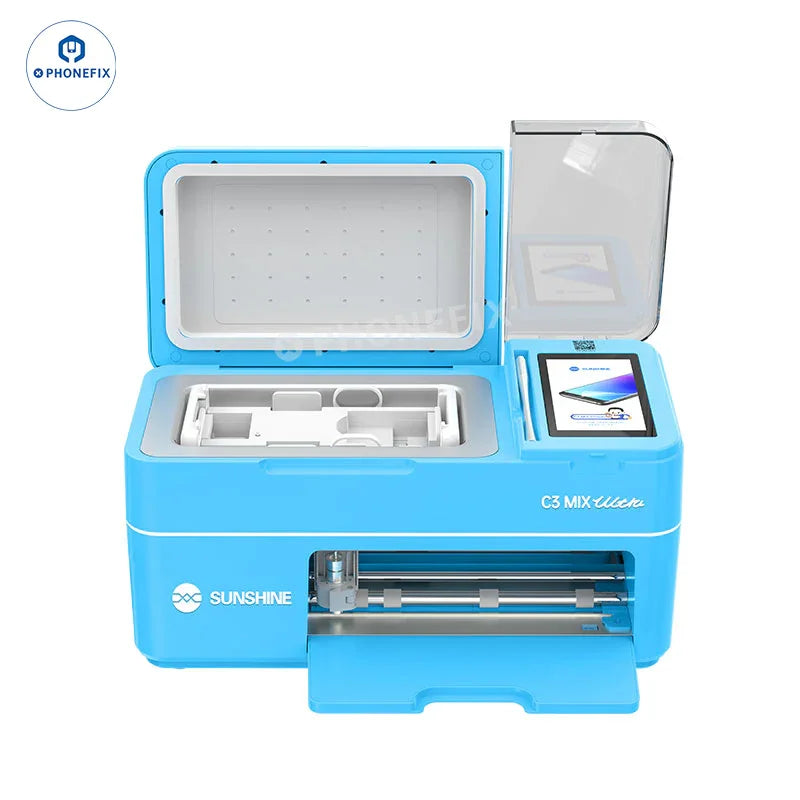 PhoneFix SUNSHINE C3 Mix film cutting and laminating machine with digital controls and compact design for precise cutting and lamination.