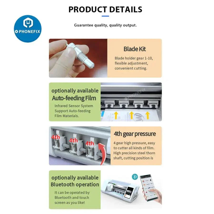 PHONEFIX FX-866 auto film cutting machine for phone glass protect film, precision cutter for mobile device screen protectors.