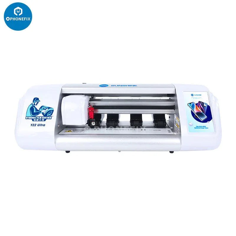 Sunshine Y22 Ultra film cutting machine by PHONEFIX for precise screen protector cutting, shown in a close-up view.