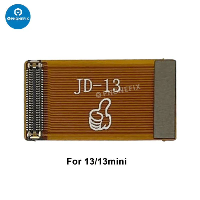 LCD display 3D touch screen test cable for iPhone 11-14 Pro Max by PHONEFIX, shown connected to the phone’s display assembly.