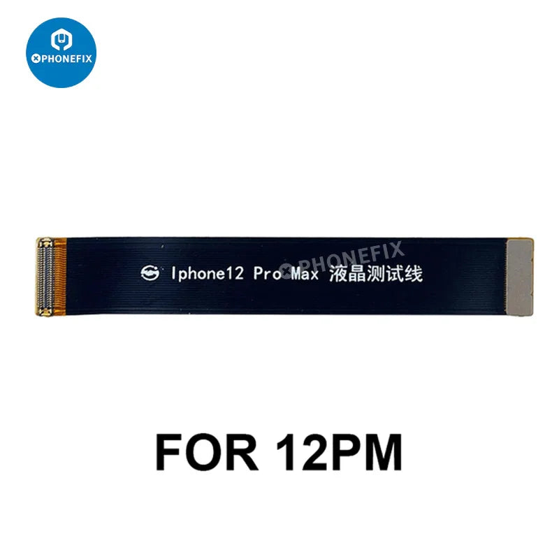 LCD display 3D touch screen test cable for iPhone 11-14 Pro Max by PHONEFIX, shown connected to the phone's display assembly.