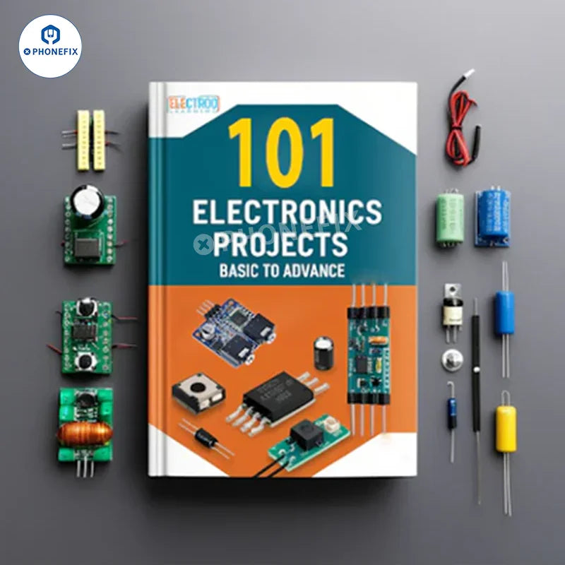 PDF book on electronics projects from basic to advanced by PHONEFIX, featuring circuit diagrams and project images.