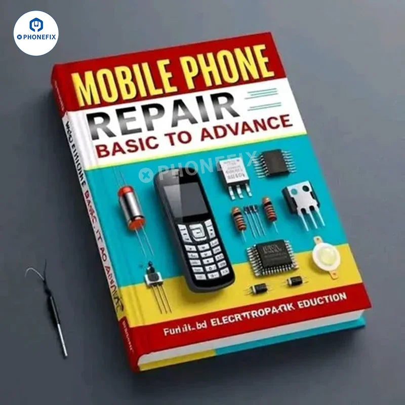 Cover image of PHONEFIX mobile phone repair PDF book, from basic to advanced techniques, with free shipping.