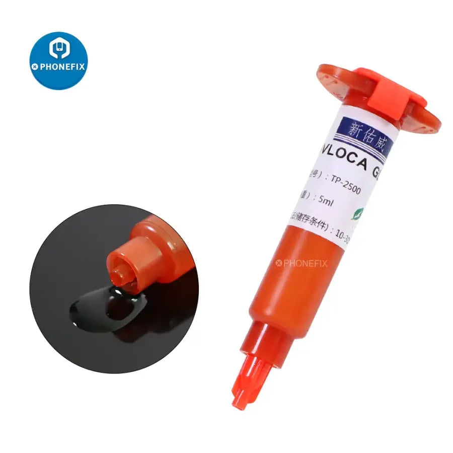 PHONEFIX TP-2500 LOCA UV glue light lamp kit for phone screen repair, showing the compact UV curing tool and lamp in use.