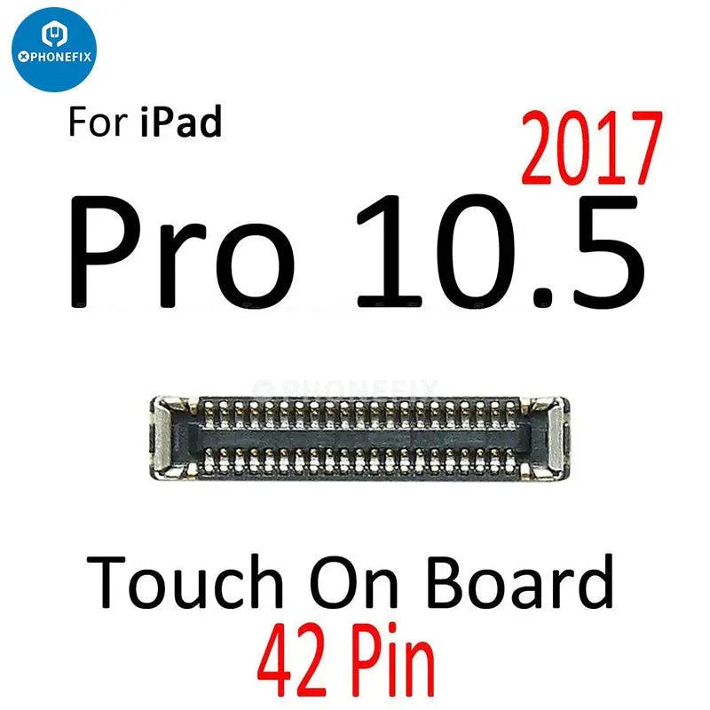 iPad Pro LCD touch screen digitizer FPC connector for 9.7, 10.5, 12.9-inch models by PHONEFIX, showing connector close-up.