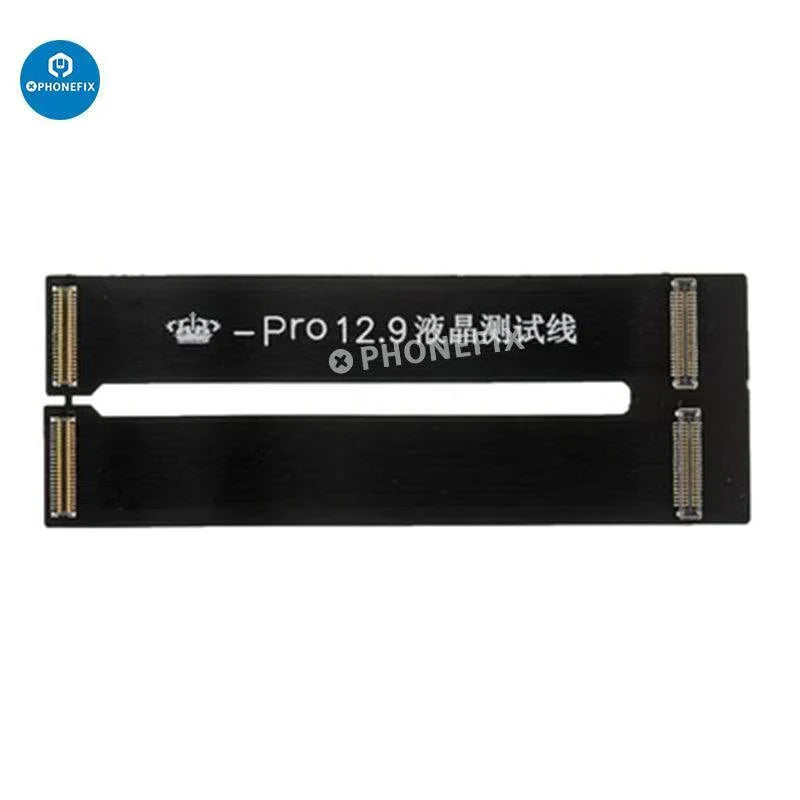 iPad Pro display touch LCD screen assembly test flex cable by PHONEFIX, showing the flexible connector and cable for repair.