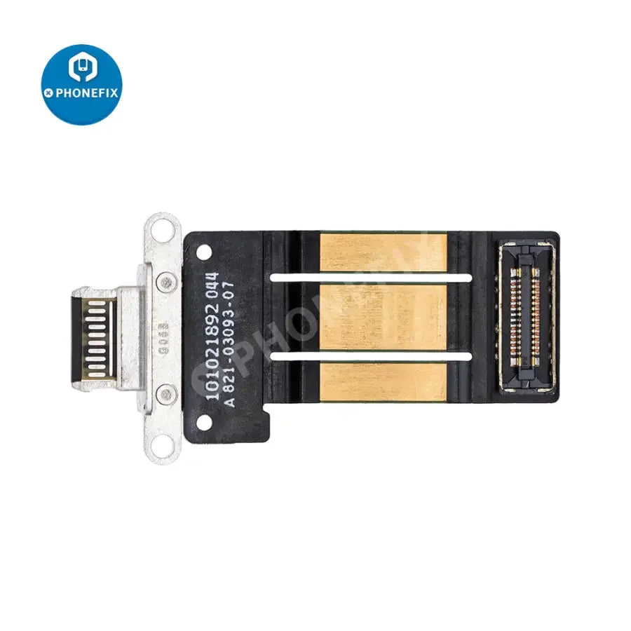 Replacement USB charging port flex cable for iPad Pro 11 3rd gen and 12.9 5th gen, compatible with PhoneFix accessories.