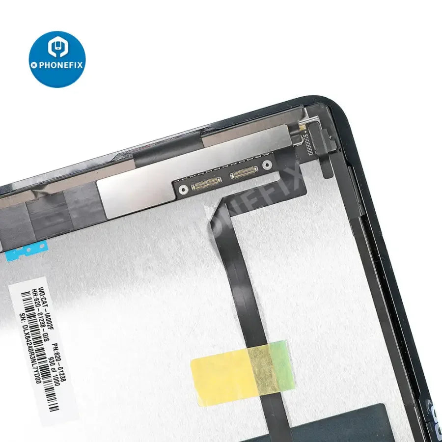 iPad Pro 12.9-inch 4th Gen LCD and digitizer assembly replacement by PHONEFIX, showing the assembled screen for repair.