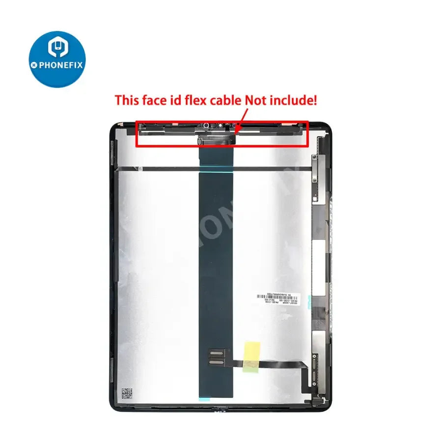 iPad Pro 12.9-inch 4th Gen LCD with digitizer assembly replacement by PHONEFIX, showing the replacement screen with digitizer attached.