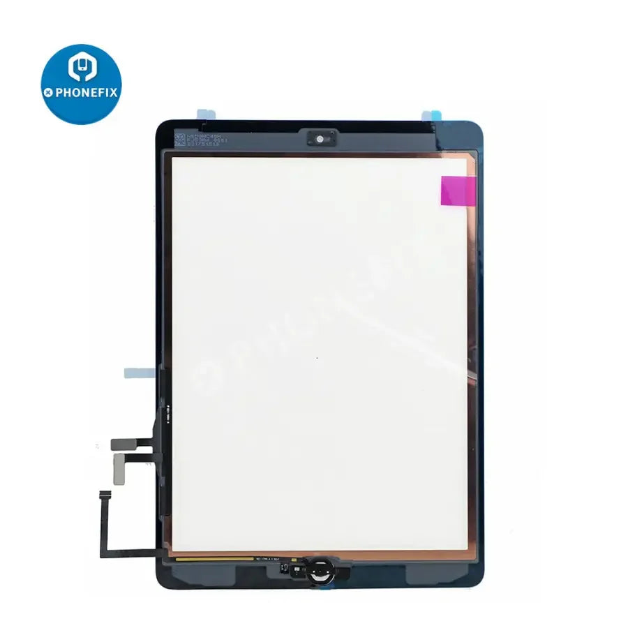 iPad Air touch screen assembly replacement by PHONEFIX, showing a new replacement screen for iPad Air with assembly components.