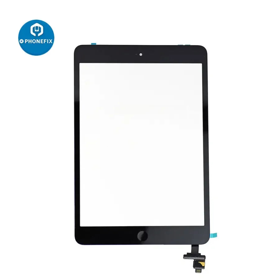 Phonefix iPad Mini 1/2 digitizer assembly replacement for iPad screen repair, showing the new digitizer component.