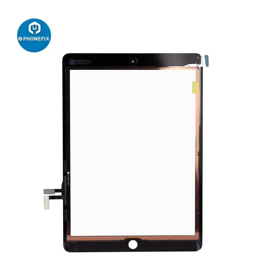 PhoneFix iPad Air and iPad 5 (2017) touch screen digitizer replacement showing a new glass digitizer for iPad repair.