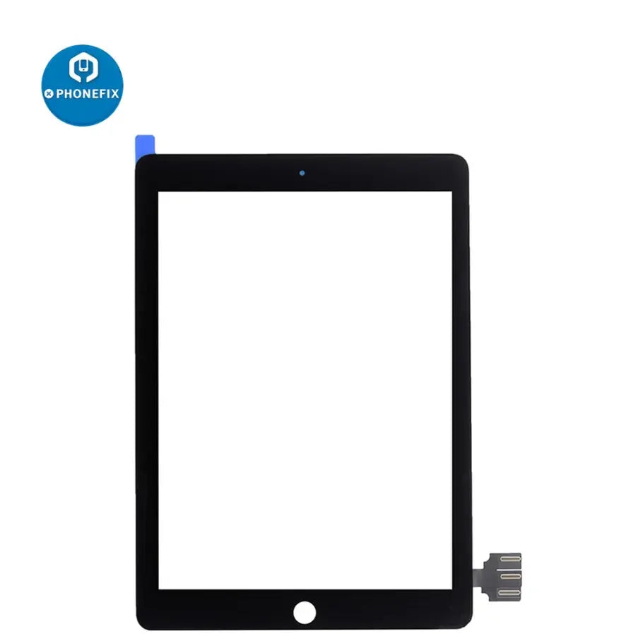 iPad Pro 9.7 inch touchscreen digitizer with OCA glue replacement for iPad, showing the new screen and adhesive components.