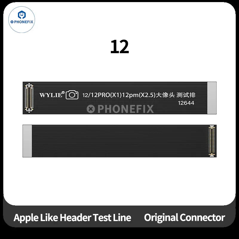 PhoneFix WYLIE iPhone X to Pro Max rear camera extension FPC test cable, flexible black connector for iPhone accessories.