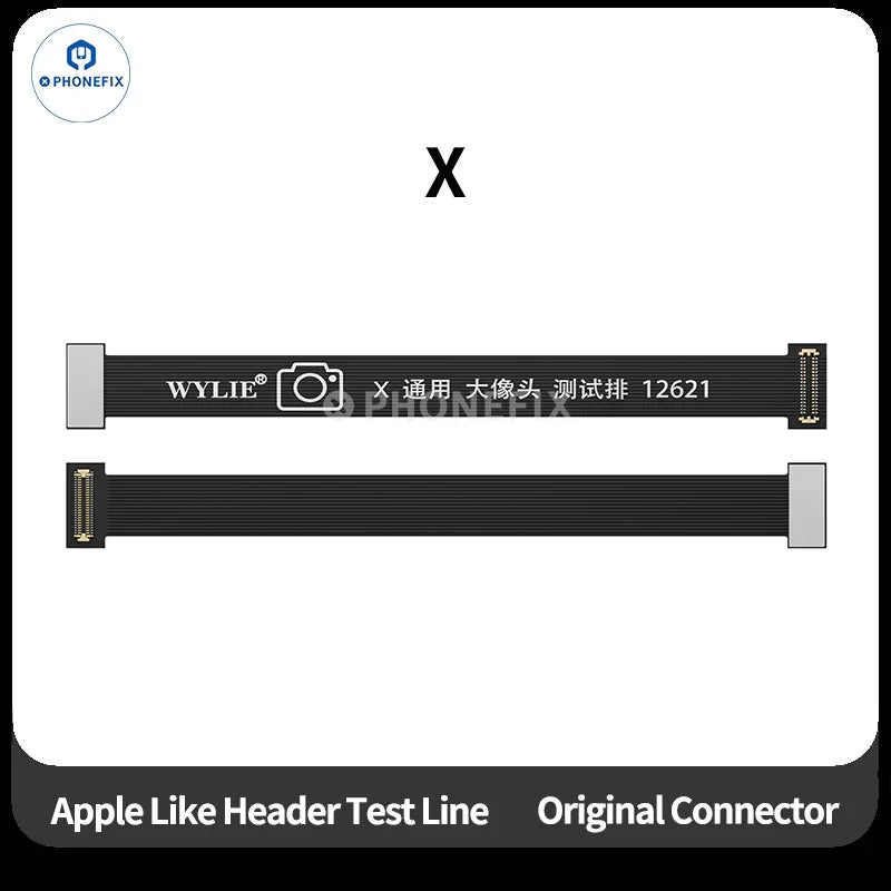WYLIE iPhone X to 17 Pro Max rear camera extension FPC test cable by PHONEFIX, showing the flexible circuit cable for iPhone accessories.