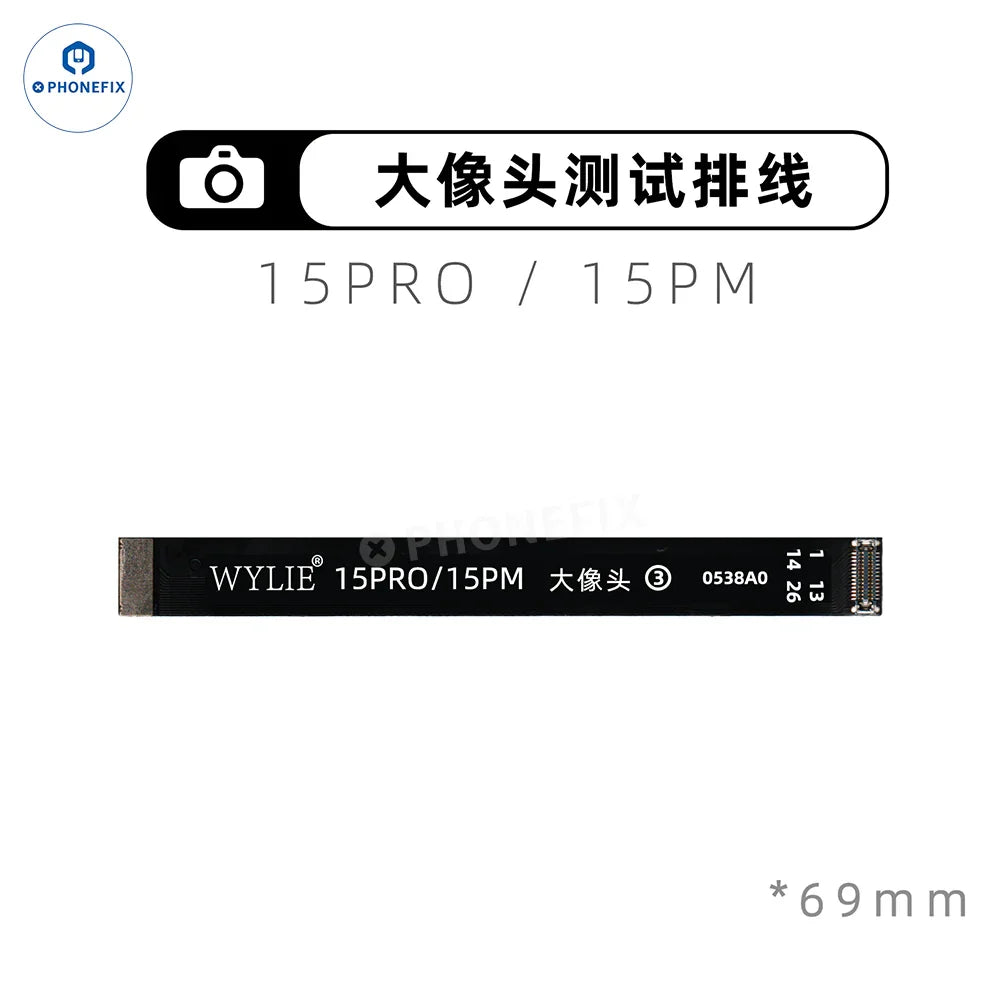 WYLIE iPhone X to Pro Max rear camera extension FPC cable for iPhone accessories, showing the flexible cable and connectors.