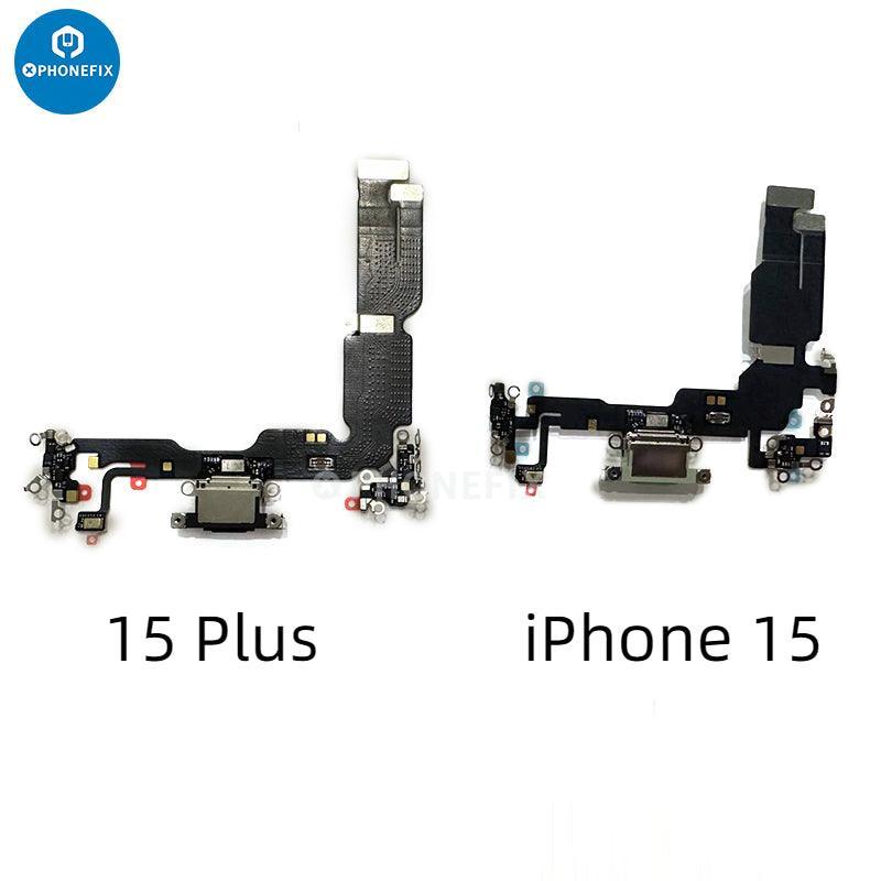 iPhone Lightning USB-C charging port flex cable replacement by PHONEFIX, showing the flexible repair cable for iPhone accessories.