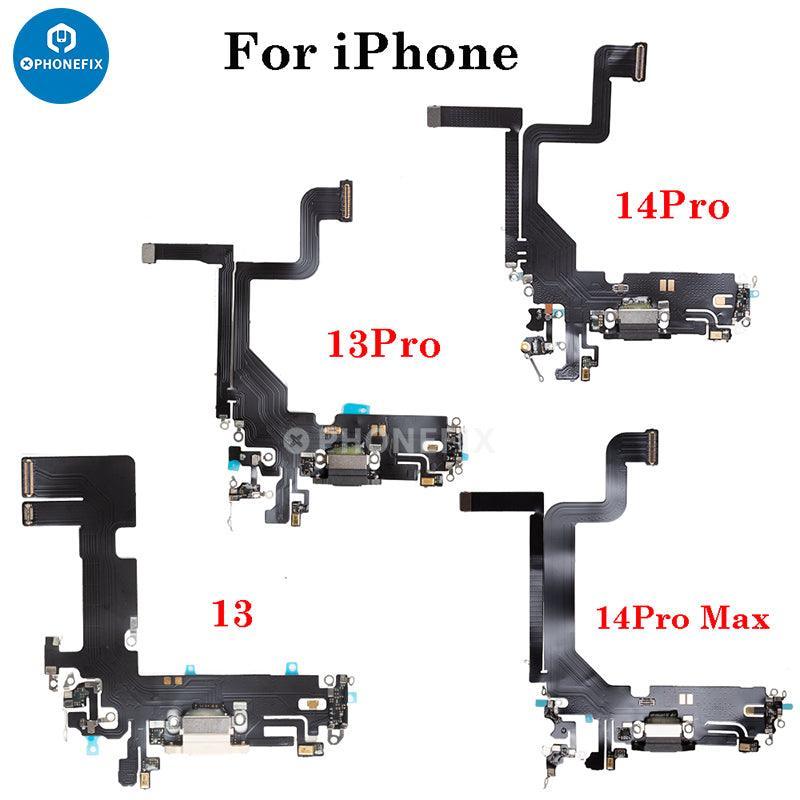 iPhone Lightning USB-C charging port flex cable replacement by PHONEFIX, showing the flexible repair cable for iPhone charging port repair.