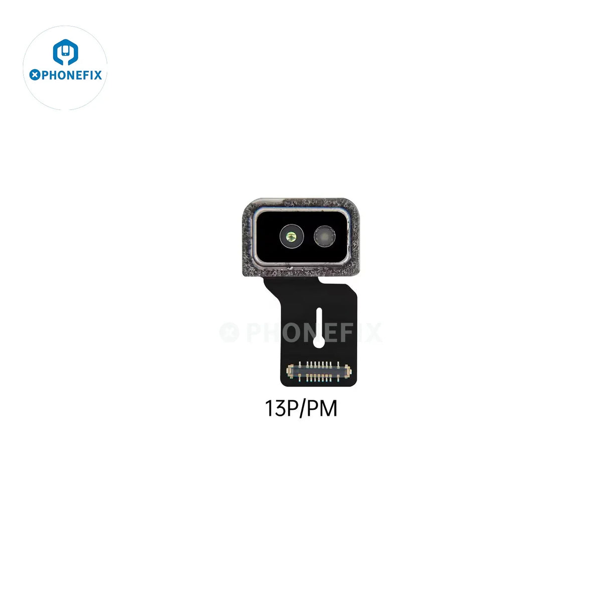 PHONEFIX JCID programmable LiDAR radar FPC for iPhone rear camera repair, showing the flexible circuit connection on the component.