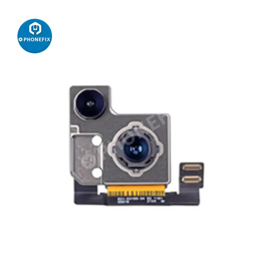 iPhone 13 series rear and front-facing camera with vibration motor replacement from PHONEFIX, showing the components on a white background.