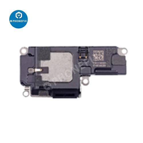 iPhone 13 series rear and front-facing camera with vibration motor replacement by PHONEFIX, showing close-up of camera modules and components