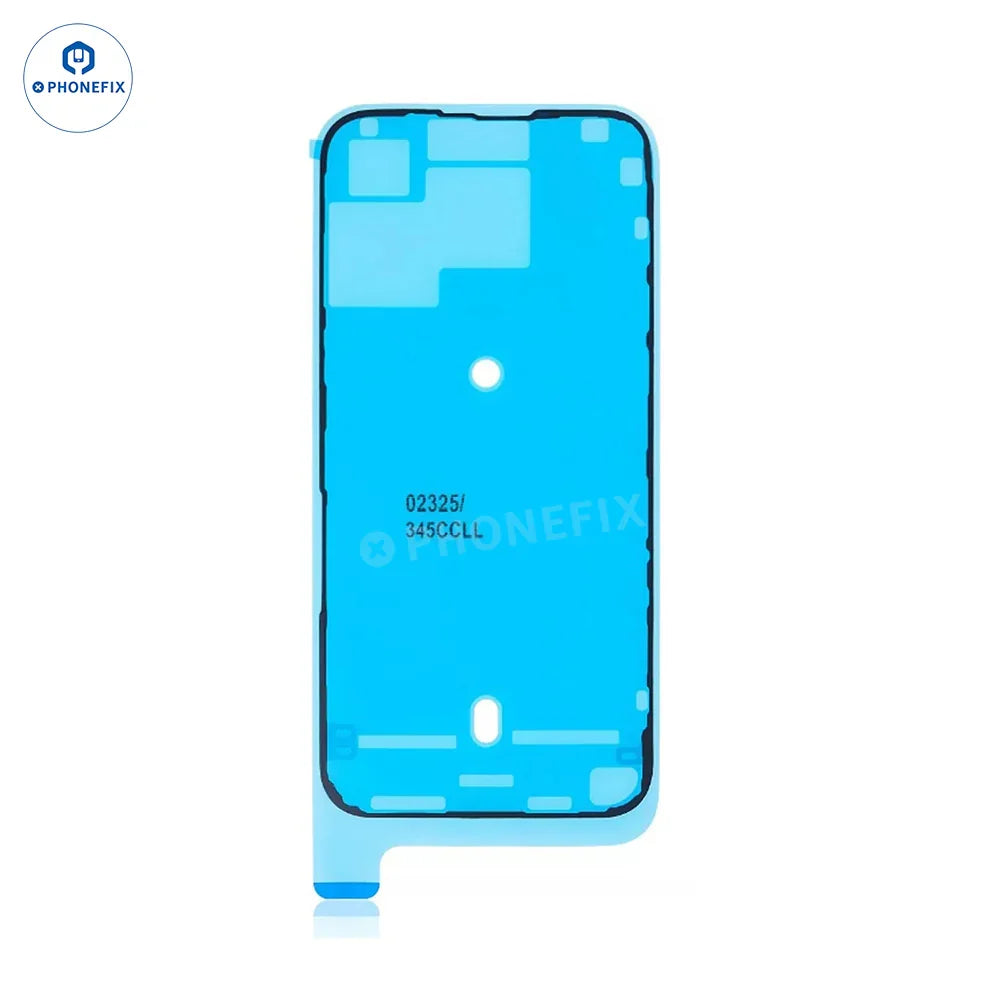 Waterproof sealing adhesive sticker for iPhone 15-16 Pro Max screen from PHONEFIX, shown on the device.