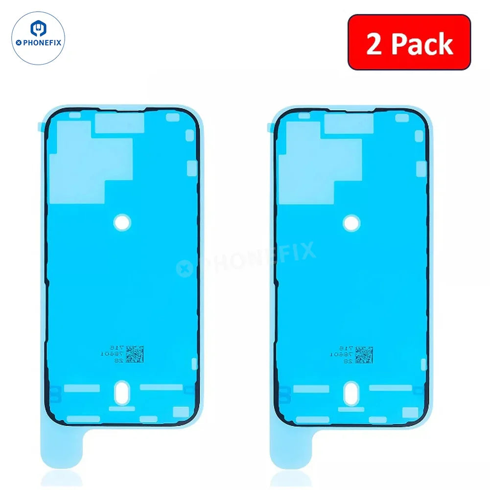 Waterproof sealing adhesive sticker for iPhone 15-16 Pro Max screen, PHONEFIX accessory, shown applied to the phone screen.