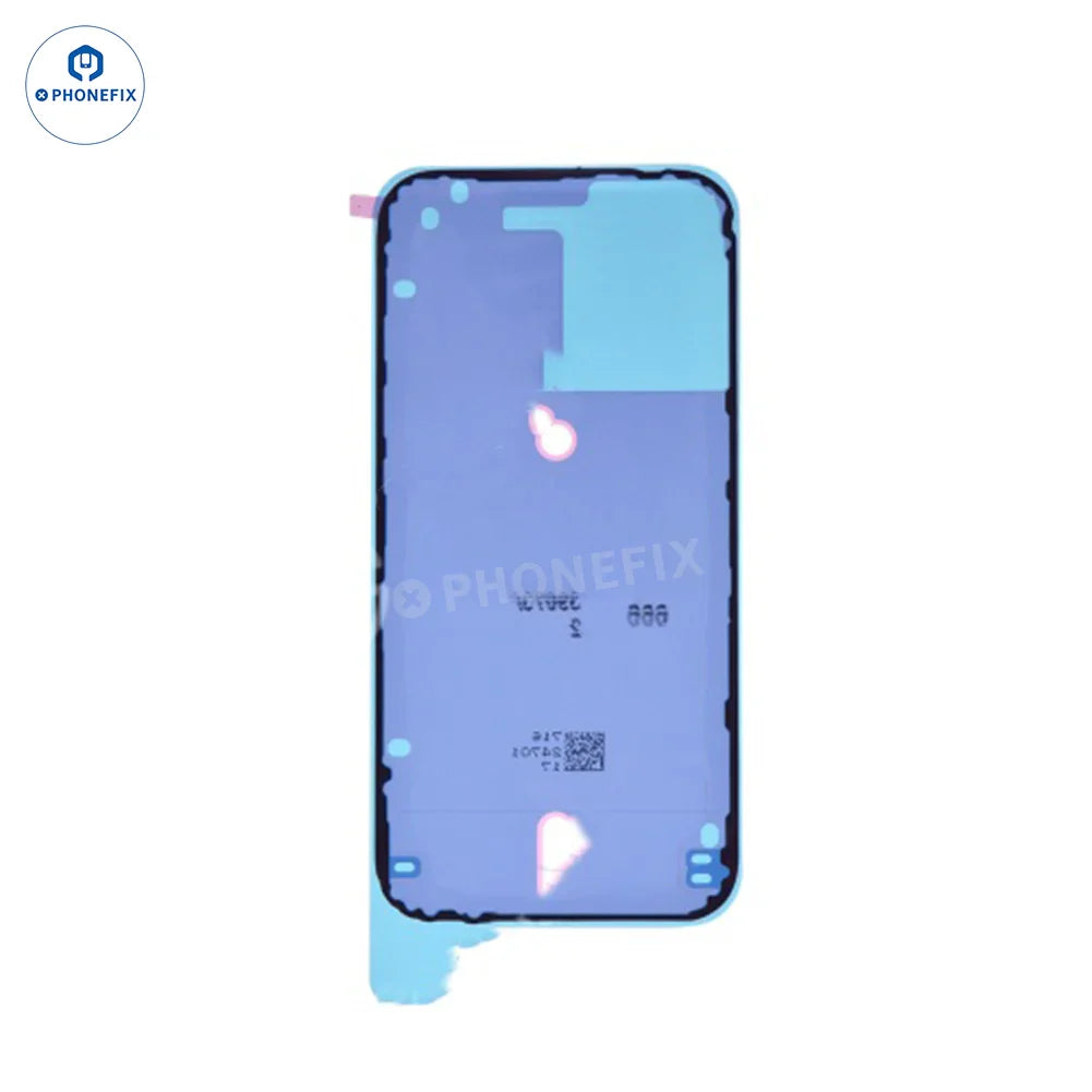 iPhone 15-16 Pro Max waterproof screen sealing sticker and adhesive by PHONEFIX, close-up of the protective accessory on the phone's back.