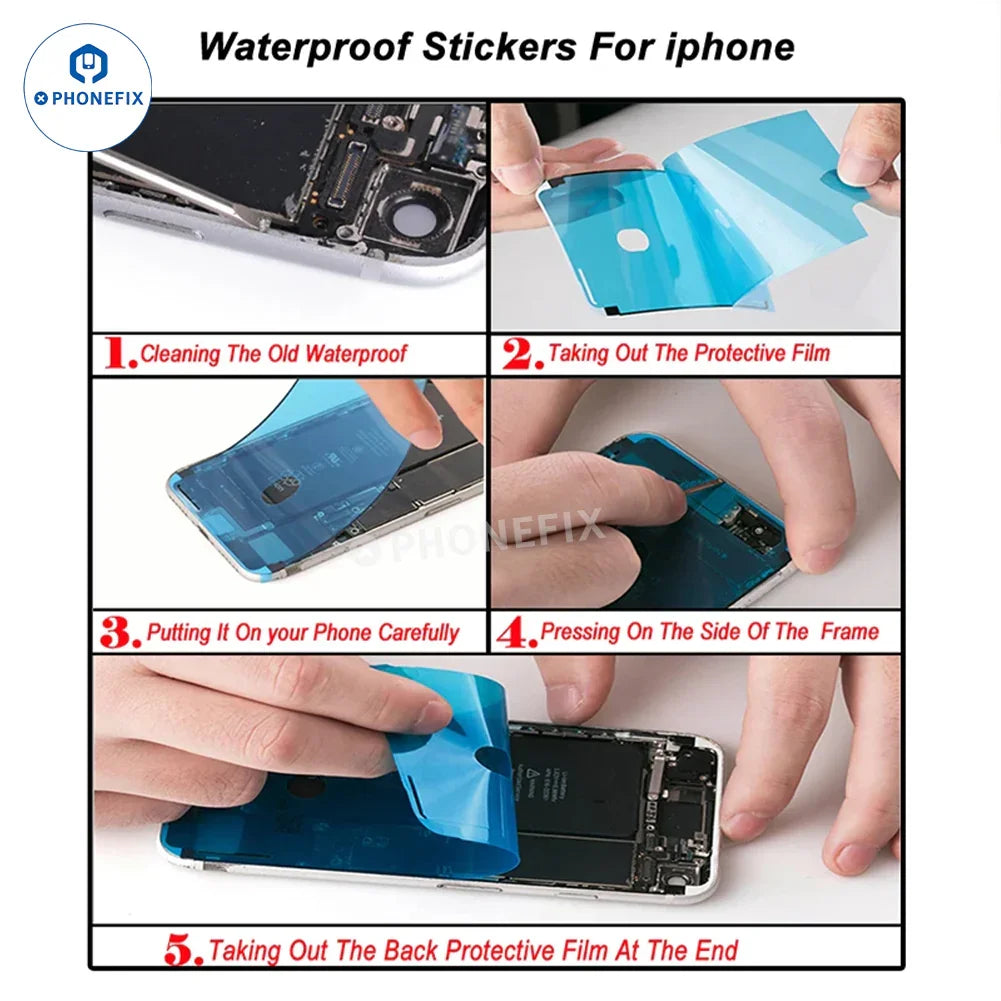 PhoneFIX waterproof screen sealing sticker for iPhone 15-16 Pro Max, adhesive waterproof seal for phone screen protection.
