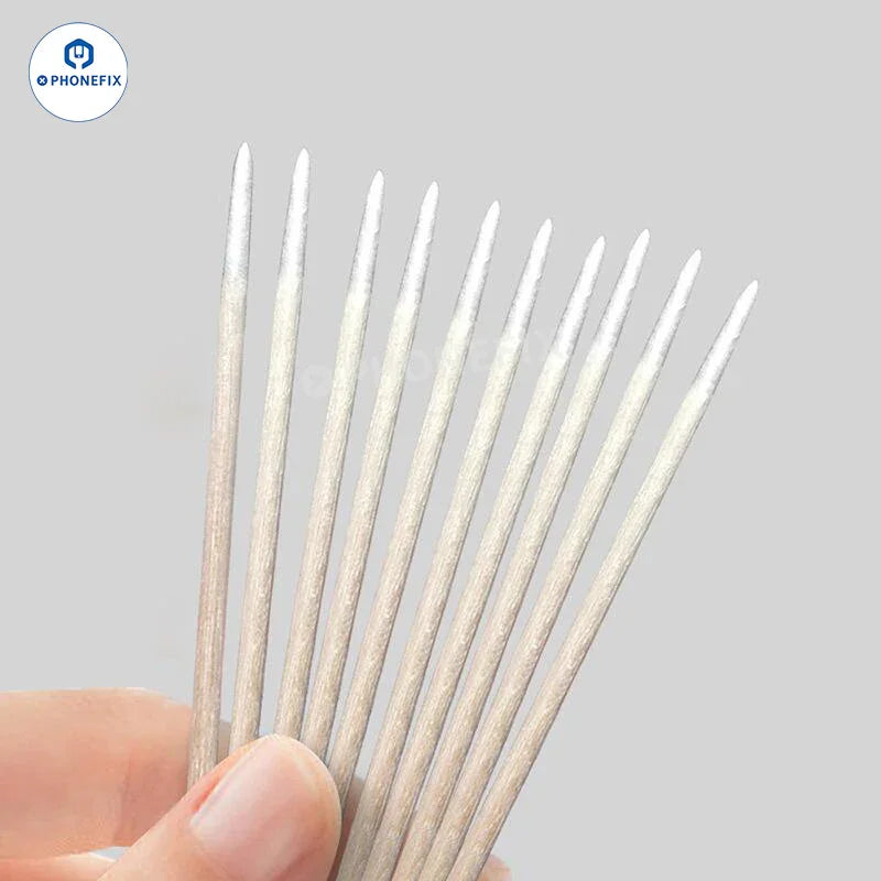 Coton-tige en bois sans poussière PHONEFIX pour nettoyer les petits interstices des accessoires iPhone, idéal pour un nettoyage précis des interstices du téléphone.