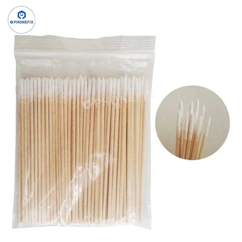 Coton-tige en bois sans poussière PhoneFIX pour nettoyer les petits interstices des iPhones, idéal pour les accessoires de téléphone précis et le nettoyage des interstices.