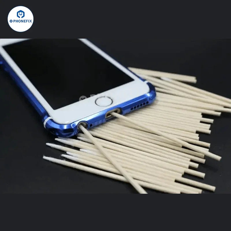 Coton-tige en bois sans poussière PhoneFIX pour nettoyer les petits interstices des téléphones, idéal pour les accessoires iPhone et l'entretien précis des appareils.