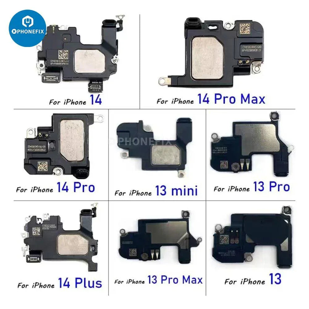 iPhone earpiece speaker sound receiver replacement by PHONEFIX, showing the small repair part on a white background.
