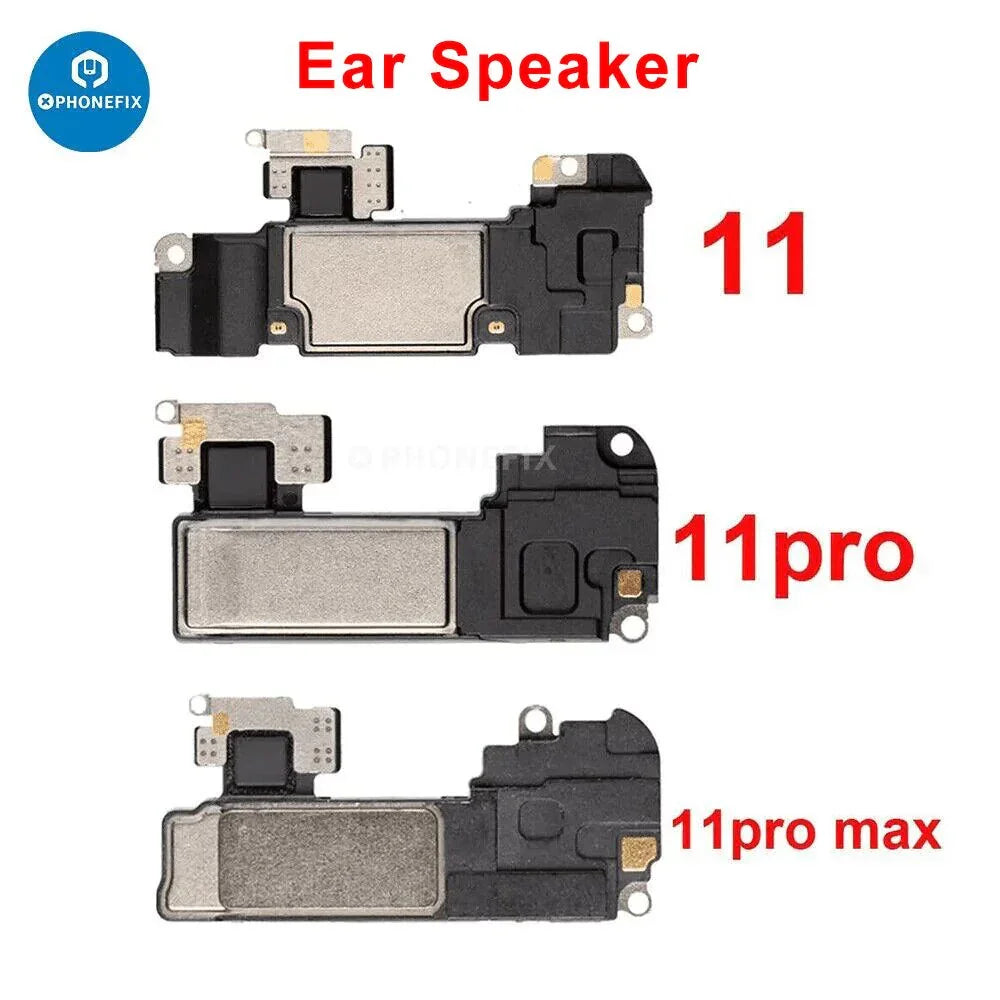 iPhone earpiece speaker sound receiver replacement by PHONEFIX, showing a close-up of the small repair part on a white background.