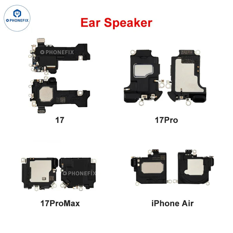 iPhone earpiece speaker sound receiver replacement by PHONEFIX, showing the small repair part for iPhone accessories.