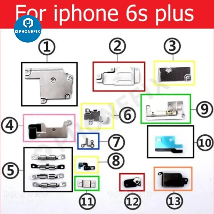 Petit support de protection en métal ferreux pour les parties internes des iPhone 6 à 13 Pro Max, utilisé comme composant de protection dans les accessoires iPhone de PHONEFIX.