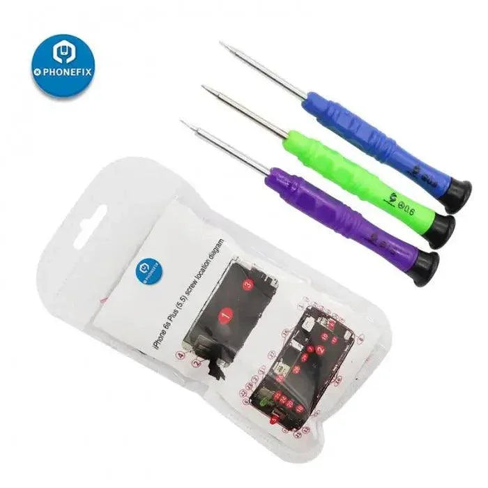 Full set of iPhone X-16 screws with independent numbering diagram, compatible with iPhone accessories by PHONEFIX.