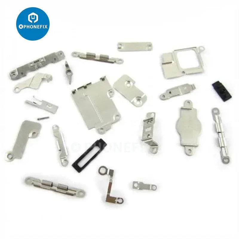 Inside view of a small metal bracket shield plate for iPhone 6 to 17 Pro Max, designed for iPhone accessories by PHONEFIX.