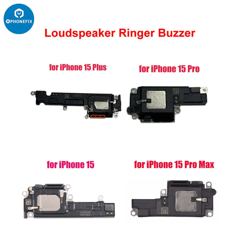 PHONEFIX iPhone 6-17 Pro Max loudspeaker ringer buzzer replacement, showing the small replacement part on a white background.