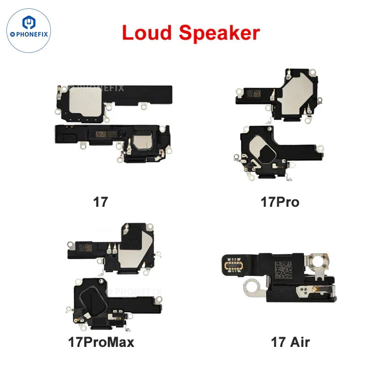 PHONEFIX iPhone 6-17 Pro Max loudspeaker ringer buzzer replacement for iPhone accessories, showing the small replacement part.