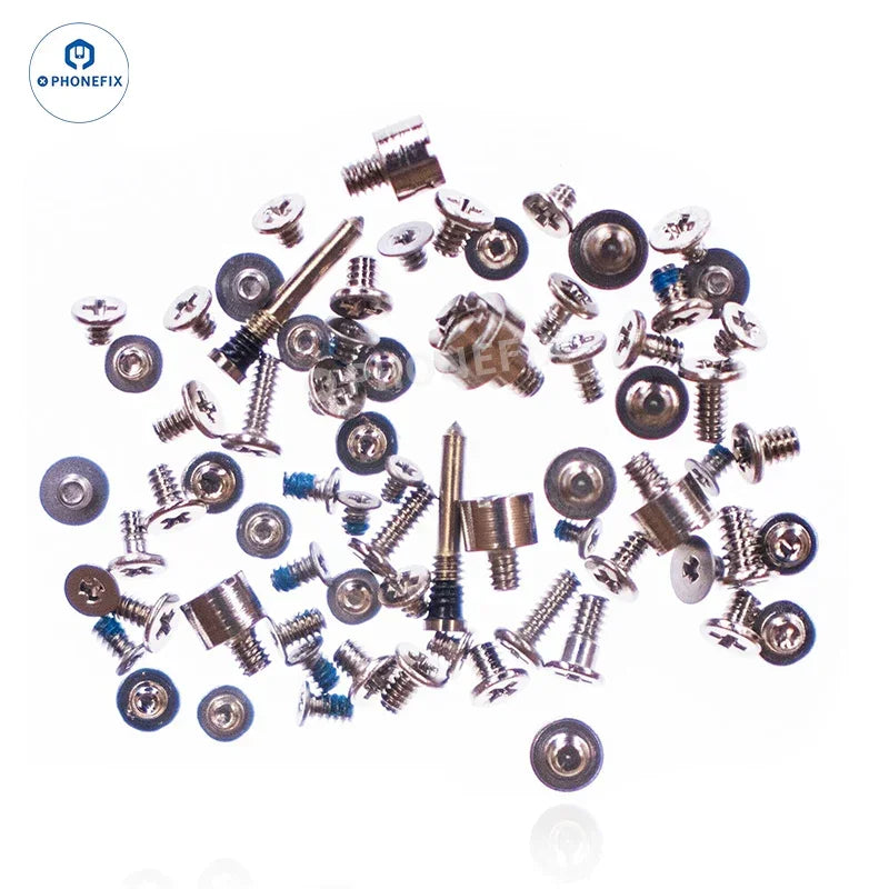Full set of PHONEFIX screws with numbered diagram for iPhone X-16, showing various small screws on a white background.