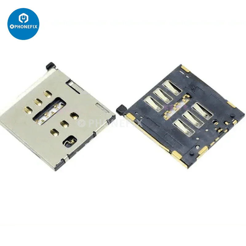 PHONEFIX SIM card reader holder tray for iPhone 7 to 14 Pro Max, showing the black plastic socket with SIM slot.
