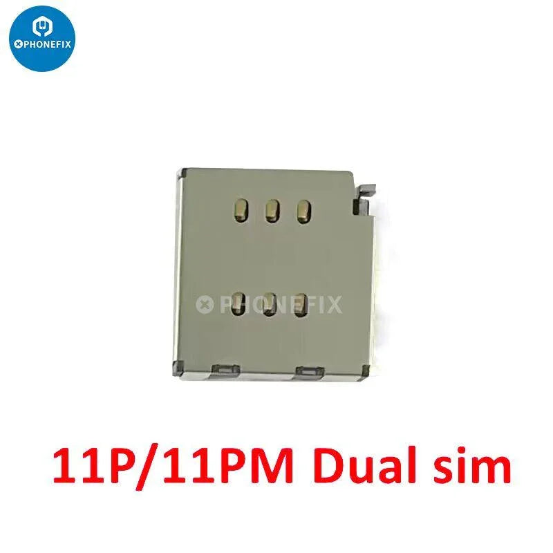 PHONEFIX SIM card reader holder for iPhone 7-14 Pro Max, showing the tray and slot for easy SIM card insertion and removal.