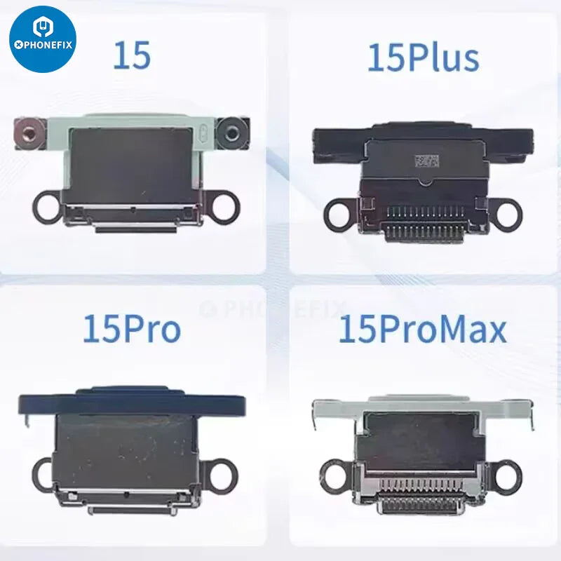 USB charging port dock connector for iPhone 7-16 Pro Max, PHONEFIX accessory, showing the replacement dock and charging port component.