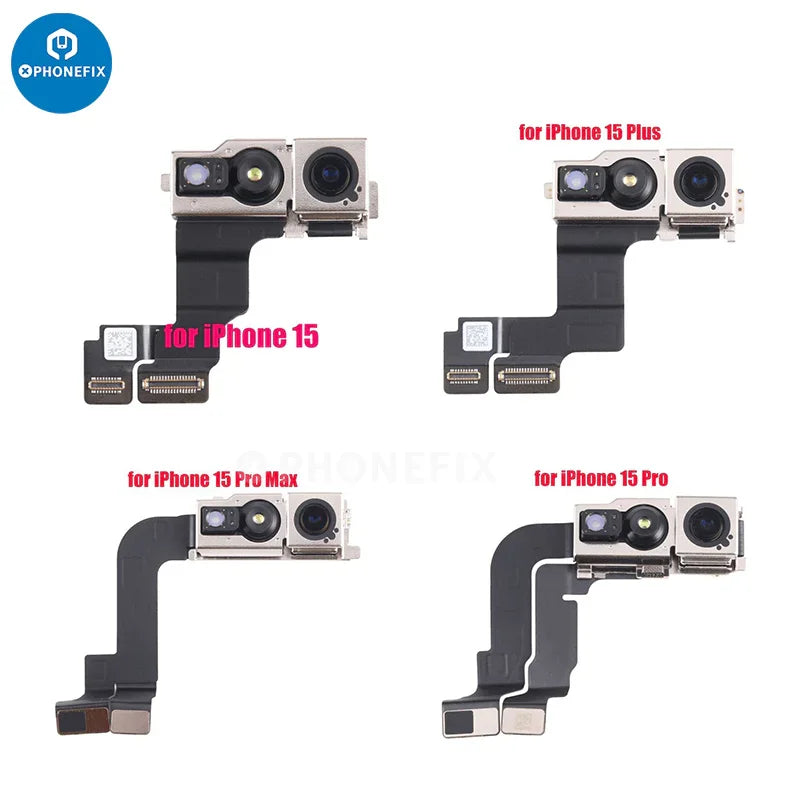iPhone 7-16 Pro Max front camera assembly part for iPhone accessories by PHONEFIX, showing detailed camera lens and components.