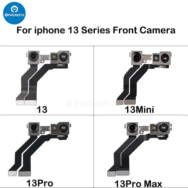 iPhone 7-16 Pro Max front camera assembly part for iPhone accessories by PHONEFIX, showing detailed camera lens and connector components.